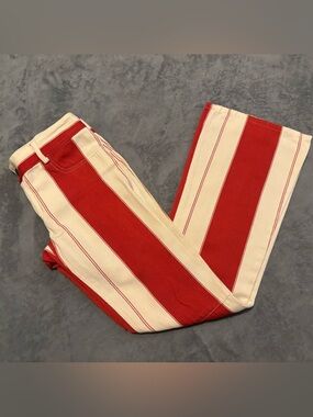 Alice + Olivia Red and Cream Striped Boot Cut Pants